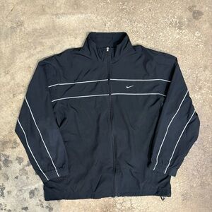 Vintage Nike Windbreaker Mens XL Black White Striped Track Jacket Mesh Lined Y2K